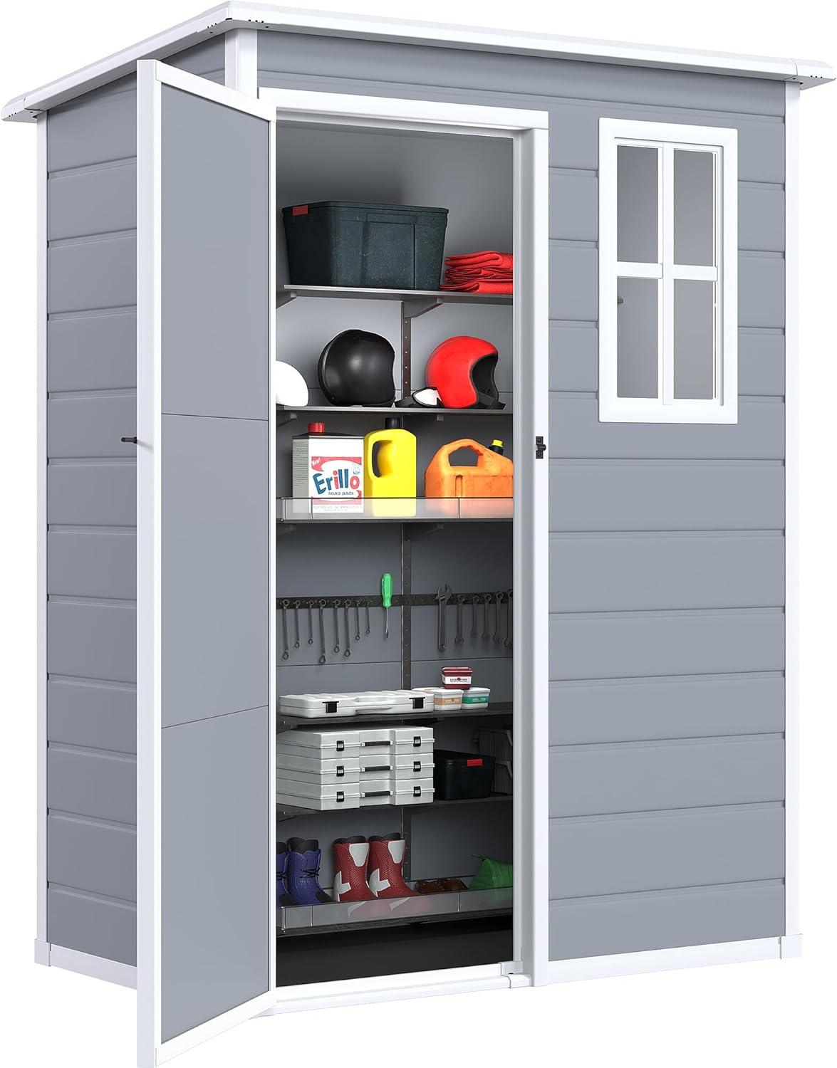Aiho 8x6ft Secure Lockable Storage Shed - Outdoor Garden Shed with Double Doors, Gray