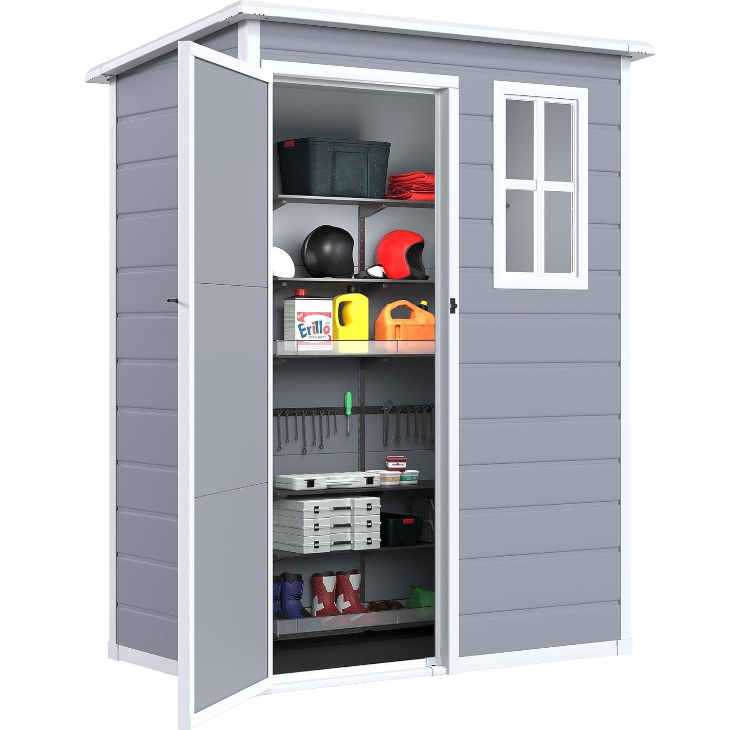 Aiho 8x6ft Secure Lockable Storage Shed - Outdoor Garden Shed with Double Doors, Gray