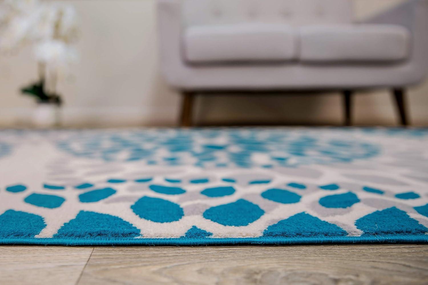 World Rug Gallery Modern Floral Circles Blue 2' x 3' Area Rug