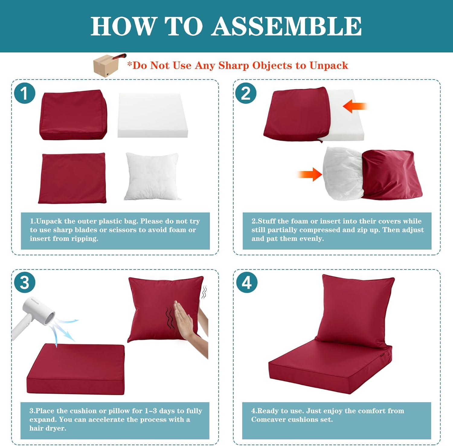 Loveseat Cushion for Outdoor Furniture, Fade and Weather Resistant Deep Seat and Backrest Cushion Set for Patio Couch, 46x24 Inch, Burgundy