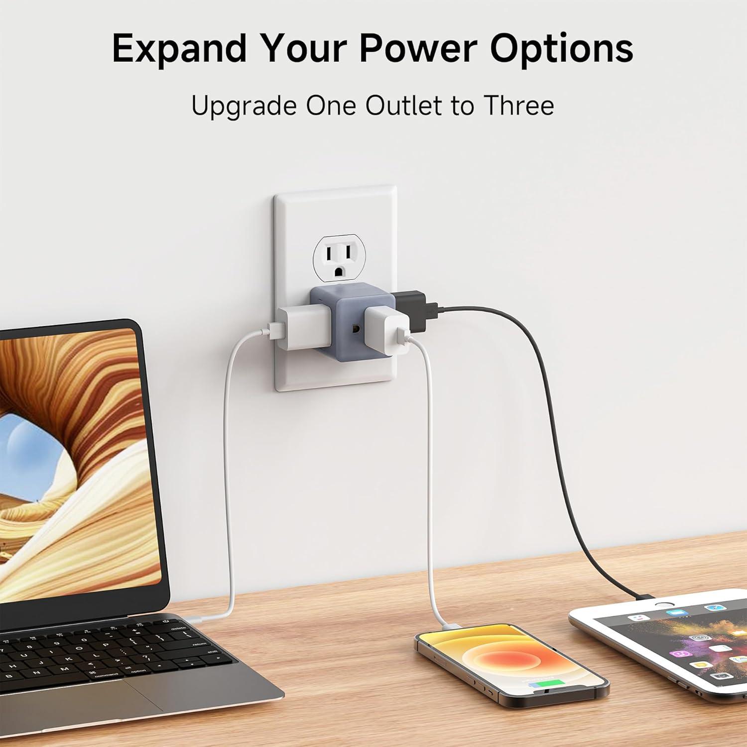 [UL Listed] Cable Matters 3-Pack 3 Outlet Wall Adapter (Grounded Cube Tap, Outlet Splitter, 3 Way Plug Adapter, 3-Prong Power Splitter), Black