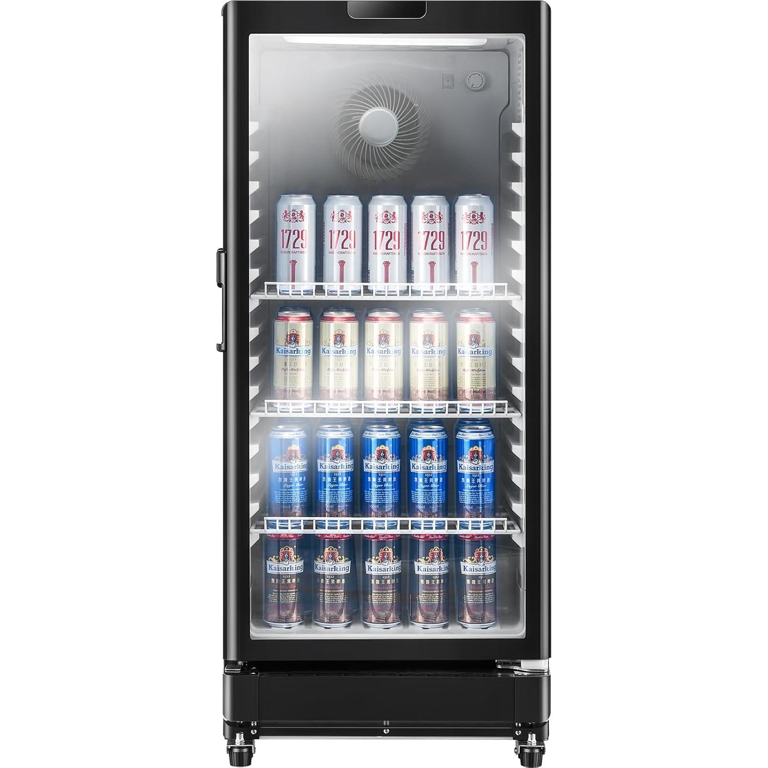 VEVOR Commercial Merchandiser Refrigerator, 5.7 CU.FT Glass Door Display Refrigerator Upright Fridge, Beverage Refrigerator Cooler Merchandiser with 3 Adjustable Shelves and Soft LED Light, Black