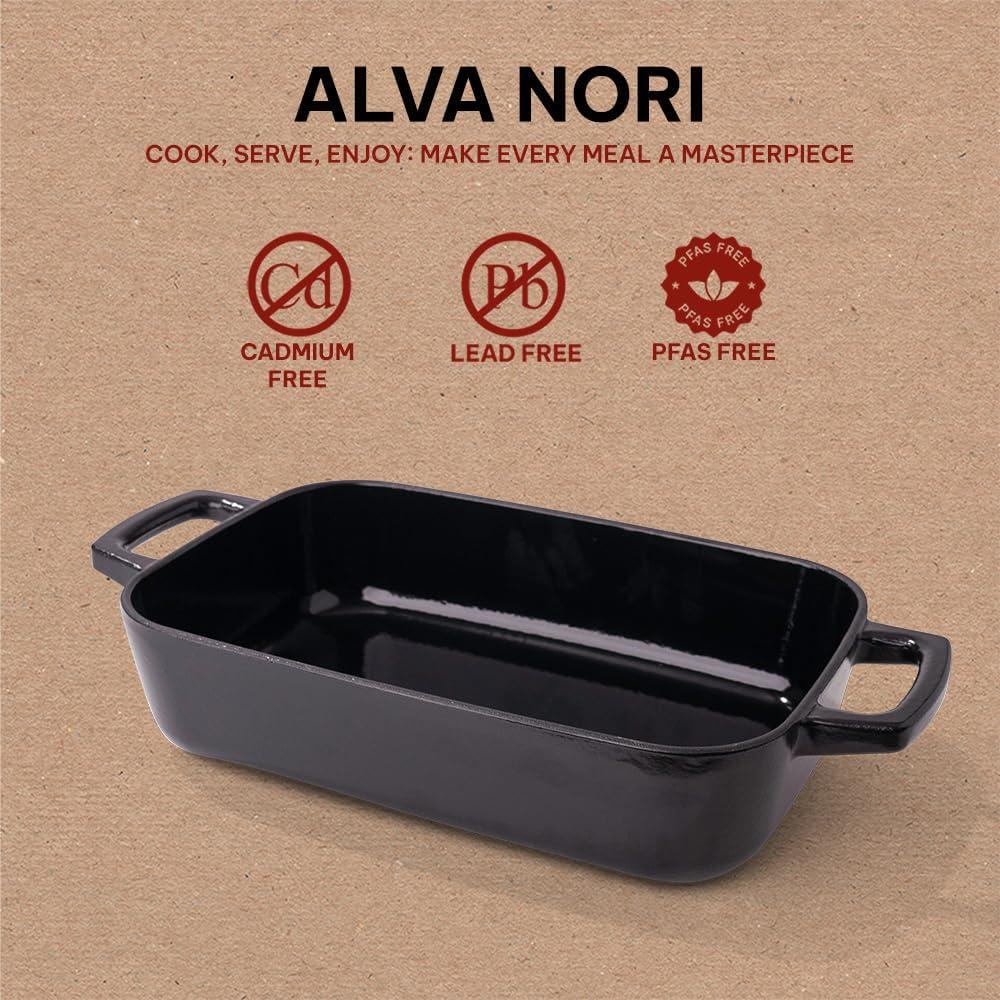 Alva Alva Nori Enameled Cast Iron Dutch Oven Dish Roasting Pan Rectangular Nonstick Stove-to-Table Enamel Coated Pot, Non Toxic, Compatible with All Stovetops, Oven Safe & Induction Safe