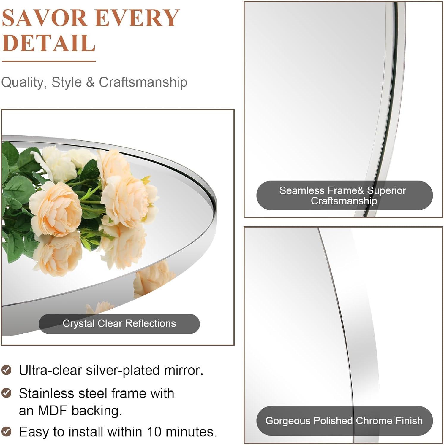 ANDY STAR Oval Bathroom Mirror, 24" x 36" Chrome Stainless Steel Metal Frame Vanity Mirror for Over Sink with Adjustable Tilting Design, Pivoting Mirror for Modern Wall Decor