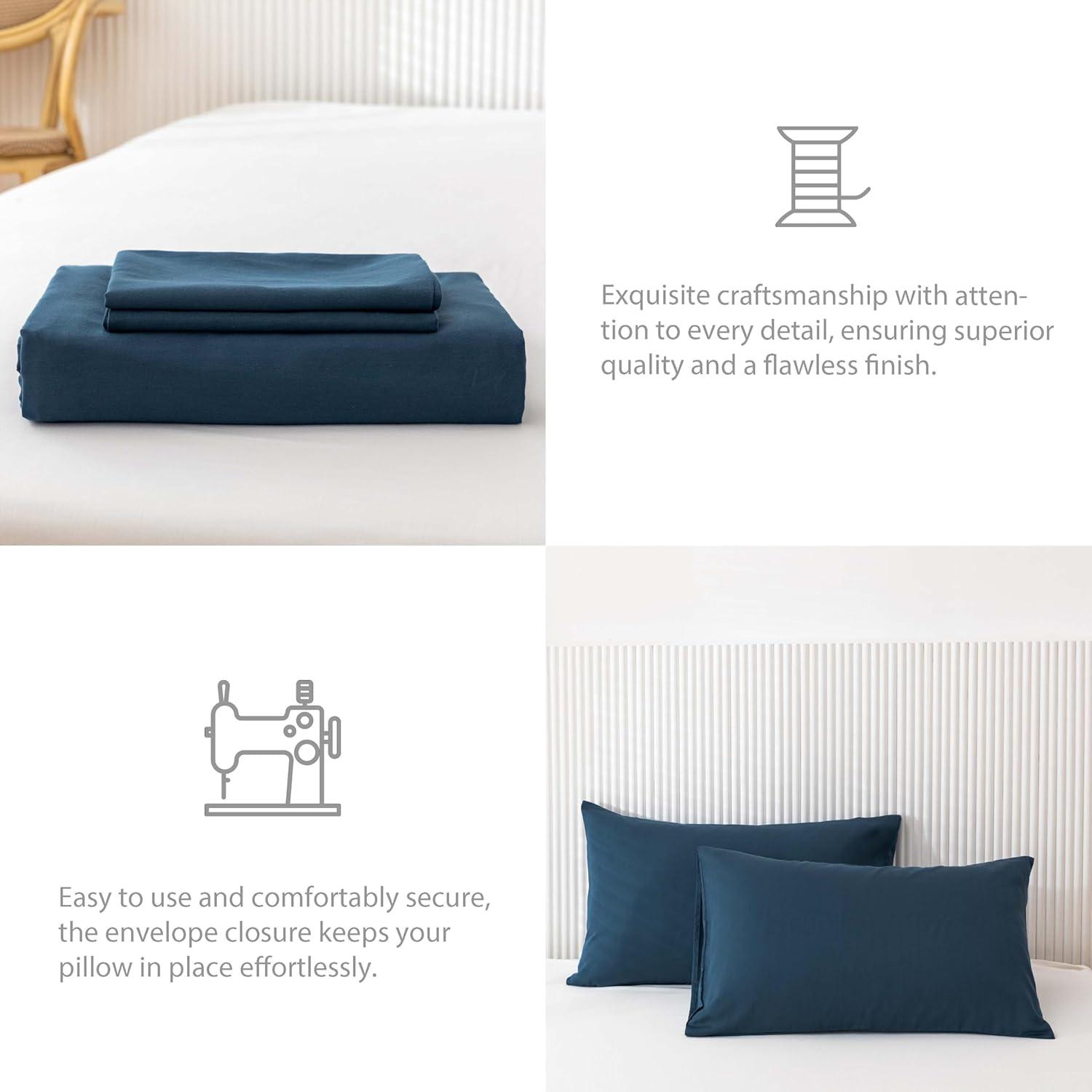 HeimenAogo Egyptian Cotton Duvet Cover Set Queen, Ultra Soft and Breathable Comforter Cover with Zipper Closure, High Thread Count Long Staple Cotton Blanket Cover 3pcs Ensign Blue