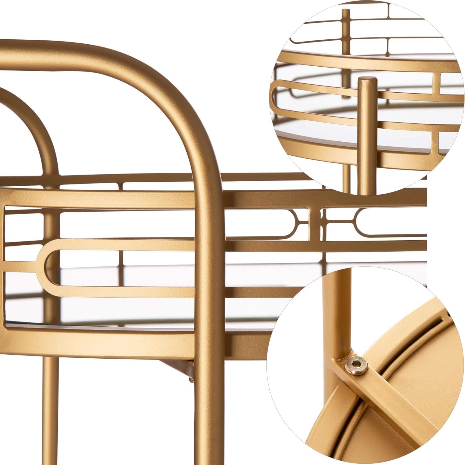 Glitzhome 29.5" H Round Gold Bar Cart with 4 Wheels 2-Tier Deluxe Tray Metal Mirrored Glass Top Rolling Serving Cart for Kitchen Living Room Hotel Wine/Tea Serving Cart