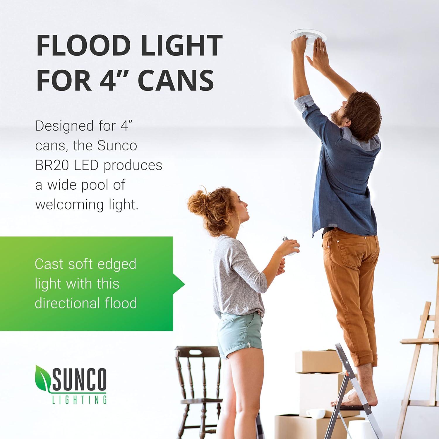 Sunco Lighting 4 Pack BR20 LED Bulb, 7W=50W, Dimmable, 2700K Soft White, 550 LM, E26 Base, Flood Light for 4" Cans - UL & Energy Star