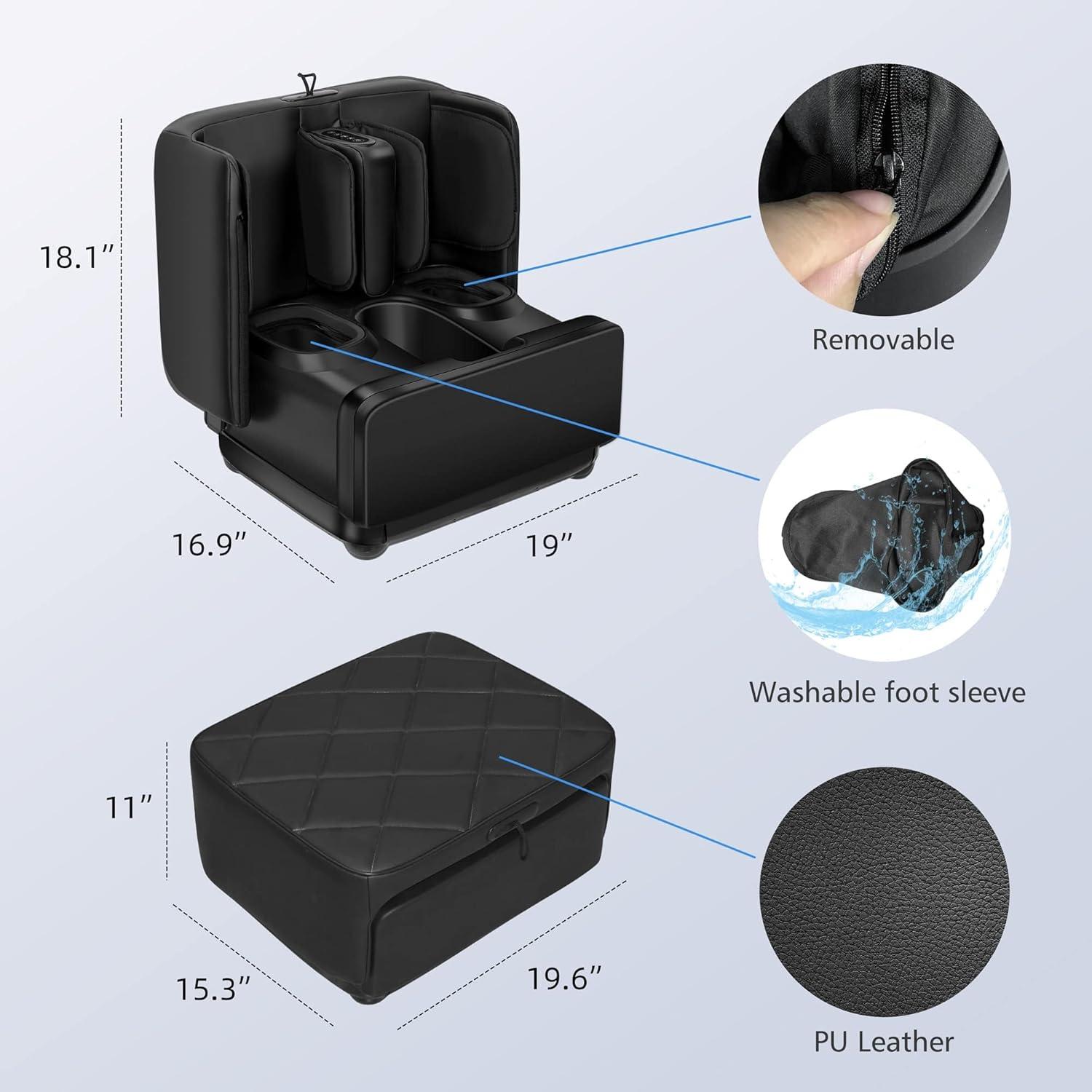 Comfier 2 in 1 Foot Massager Machine & Ottoman Foot Rest Shiatsu Calf and Foot Massager with Heat  Black