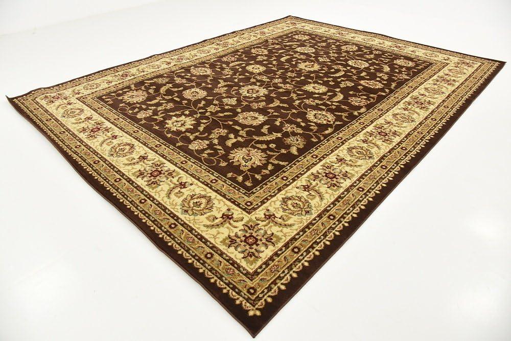 Brown and Ivory Floral Rectangular Synthetic Area Rug, 9' x 12'