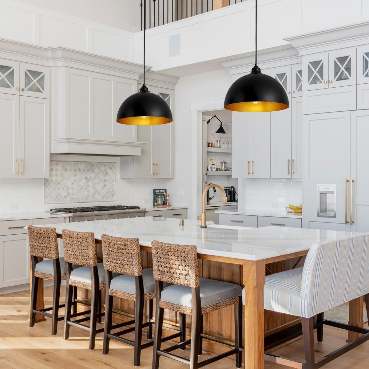 2-Pack Black Pendant Lights, 11.81'' Modern Pendant Lights Kitchen Island, Dome Large Pendant Light for Dining Room Foyer Bedroom Entryway Hallway Light Fixtures