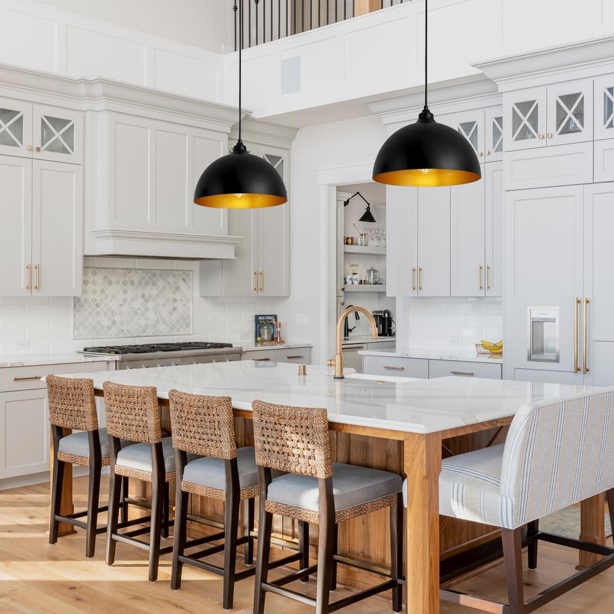 2-Pack Black Pendant Lights, 11.81'' Modern Pendant Lights Kitchen Island, Dome Large Pendant Light for Dining Room Foyer Bedroom Entryway Hallway Light Fixtures