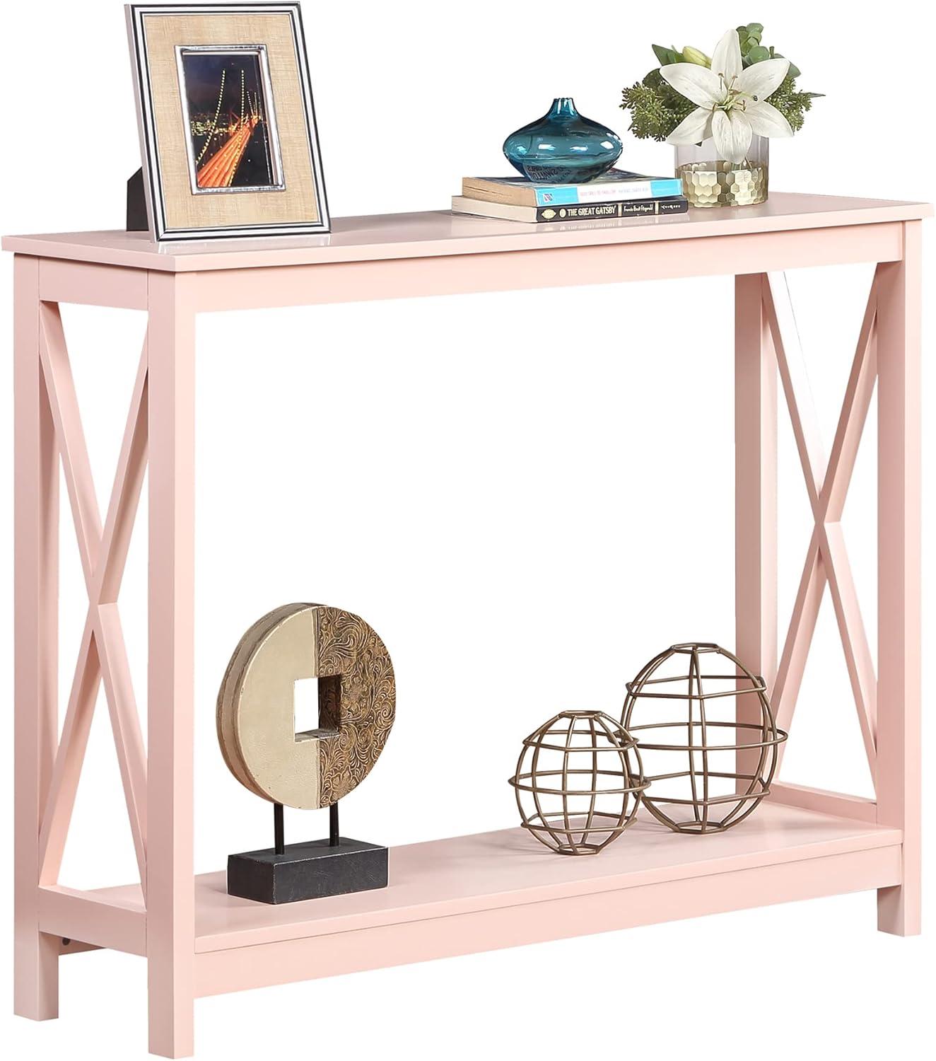 Convenience Concepts Oxford Console Table with Shelf, Blush Pink