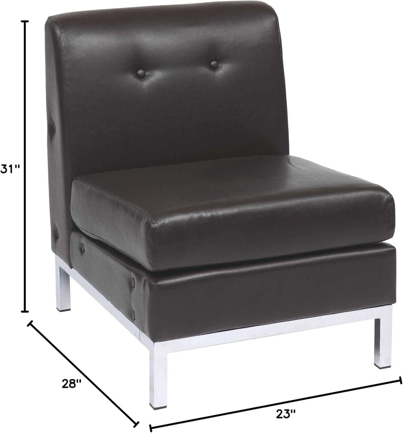 Espresso Faux Leather Armless Slipper Chair with Chrome Base