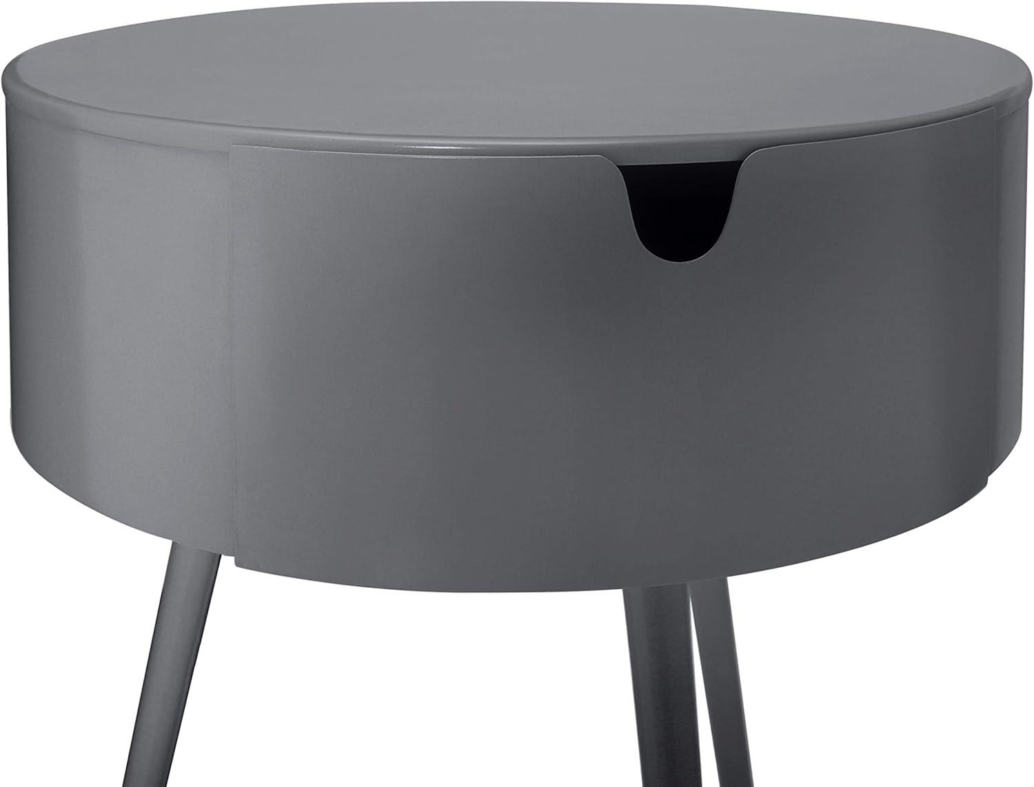 Bali Gray Metal Round Nightstand with Drawer