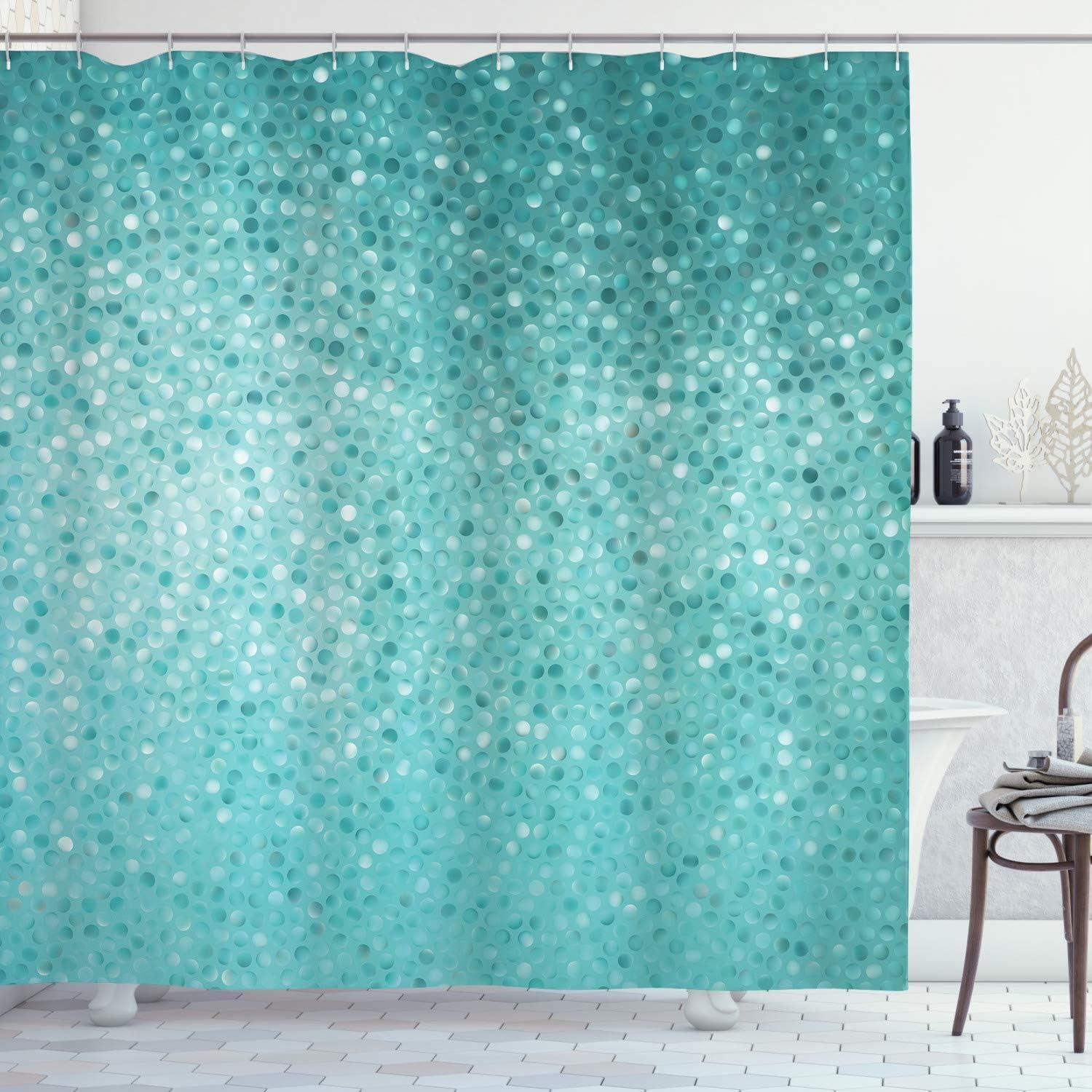 Turquoise and White Polka Dot Fabric Shower Curtain