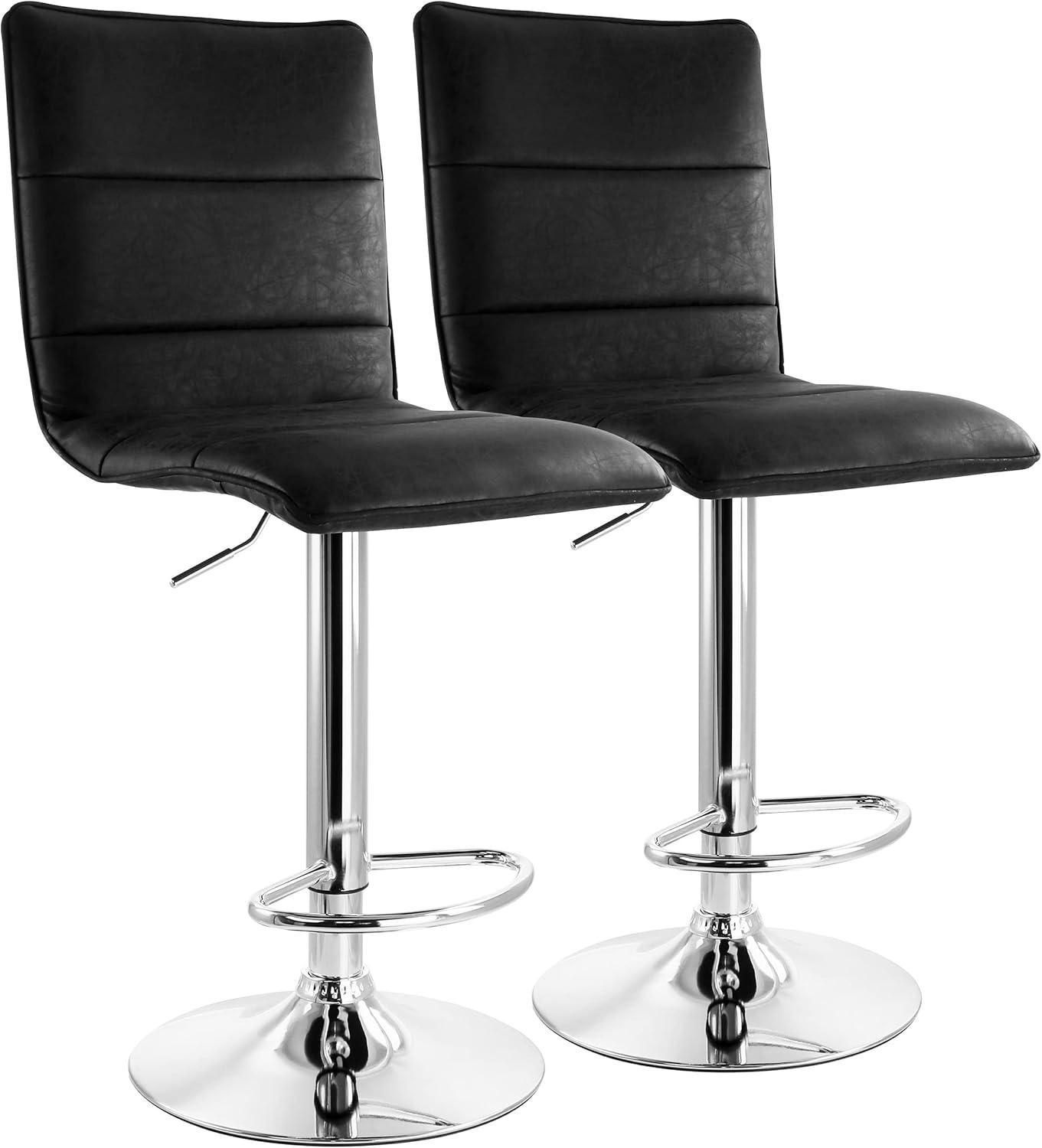 Elama Modern Swivel Adjustable Black Faux Leather Bar Stool Set