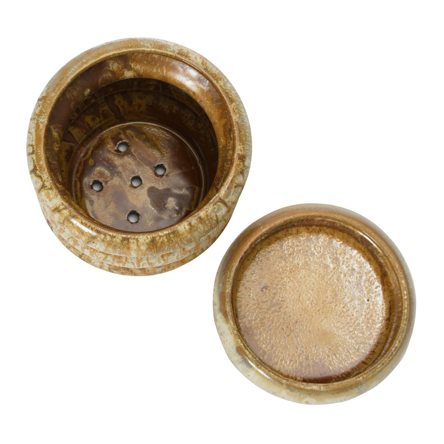 Creative Co-Op Stoneware Planter with Saucer and Reactive Glaze, Butterscotch