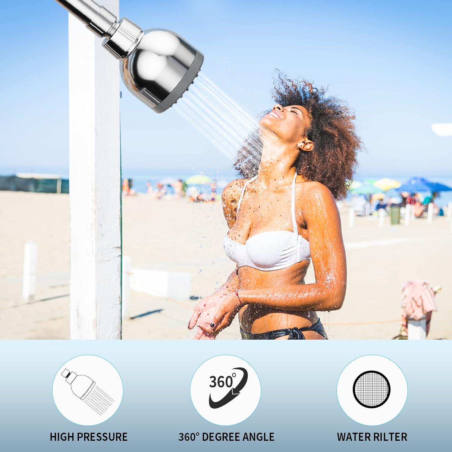 Polished Chrome Stainless Steel Outdoor Wall Mounted Shower Kit
