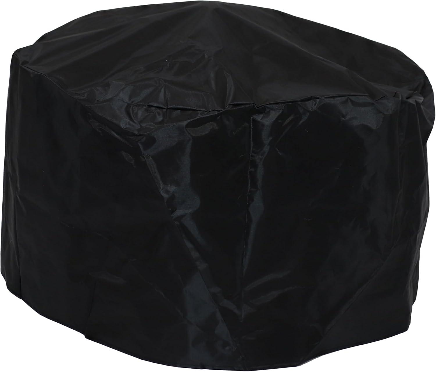 Sunnydaze Steel Fire Pit with Bronze Trapezoid Pattern and PVC Cover - 24.5" Round - Black