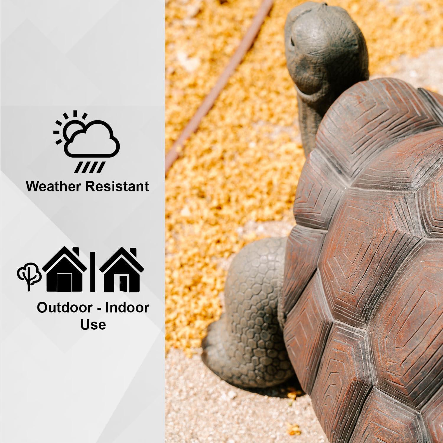 XBrand 28"L Brown and Black Concrete/MgO Walking Tortoise Statue, Indoor or Outdoor Décor, Garden Sculptures, Turtle Garden Statue