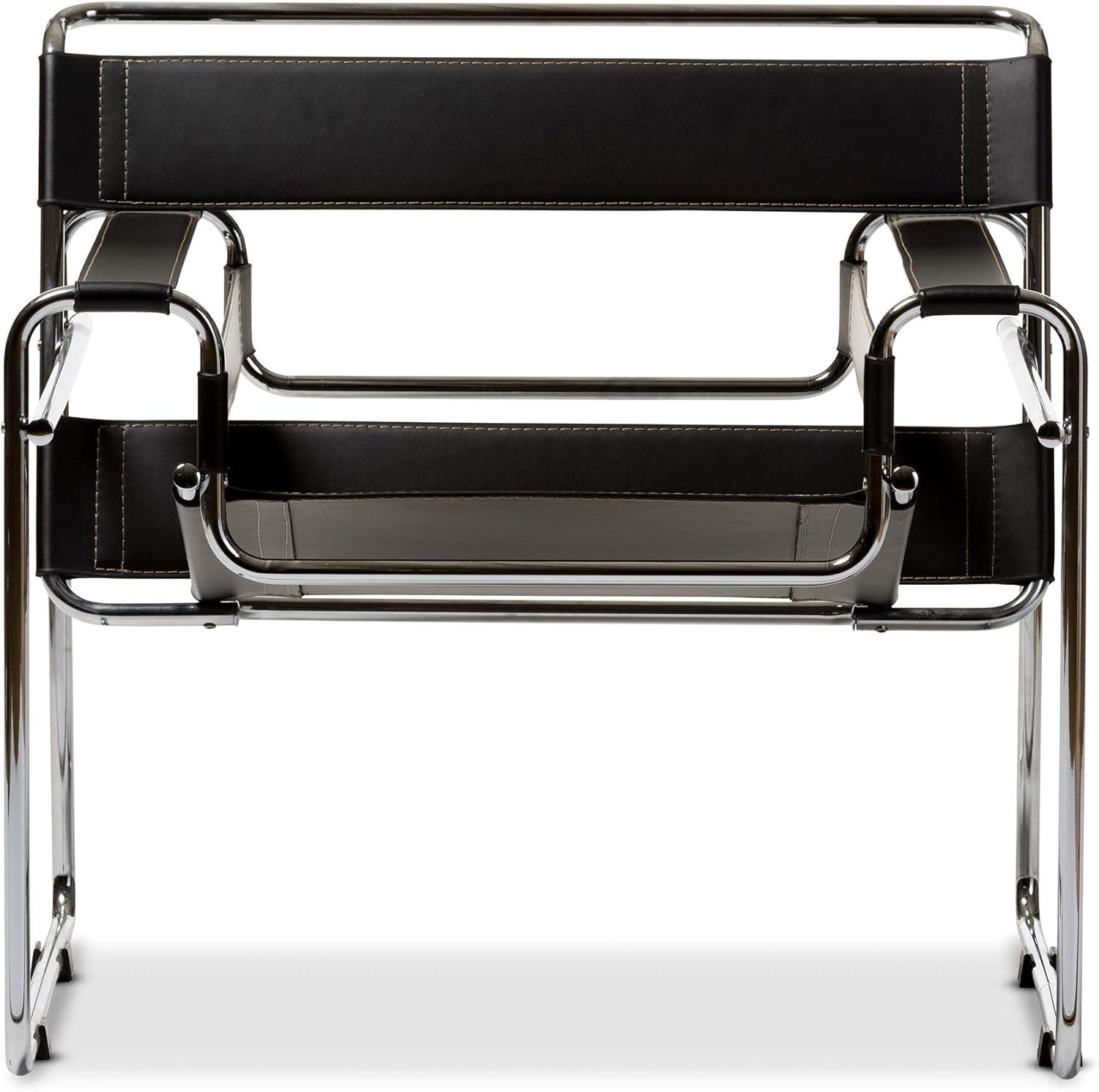 Baxton Studio Jericho Leather Mid Century Modern Accent Chair Tan: Chrome Finish, No-Mar Feet, Fully Assembled