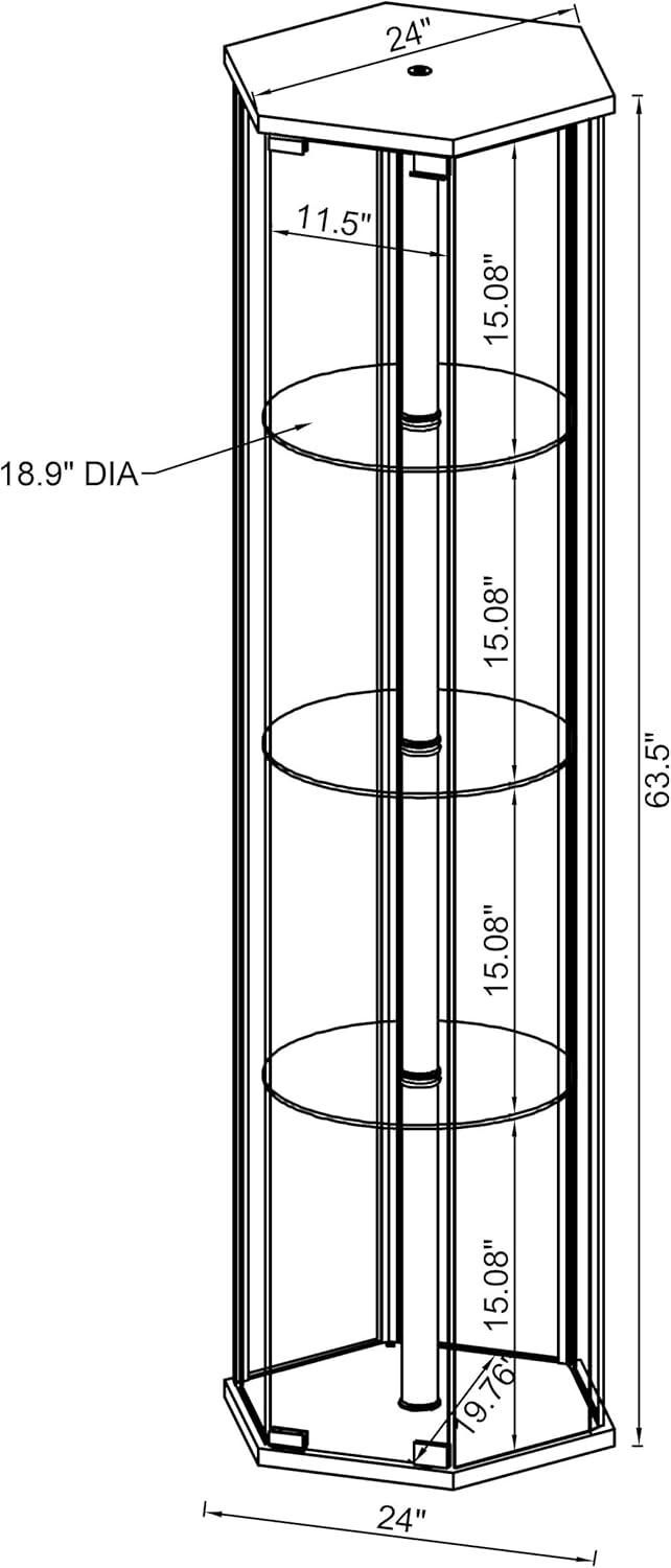 Coaster Zahavah Modern 4 Shelf Hexagon Shaped Glass Curio Cabinet White/Clear
