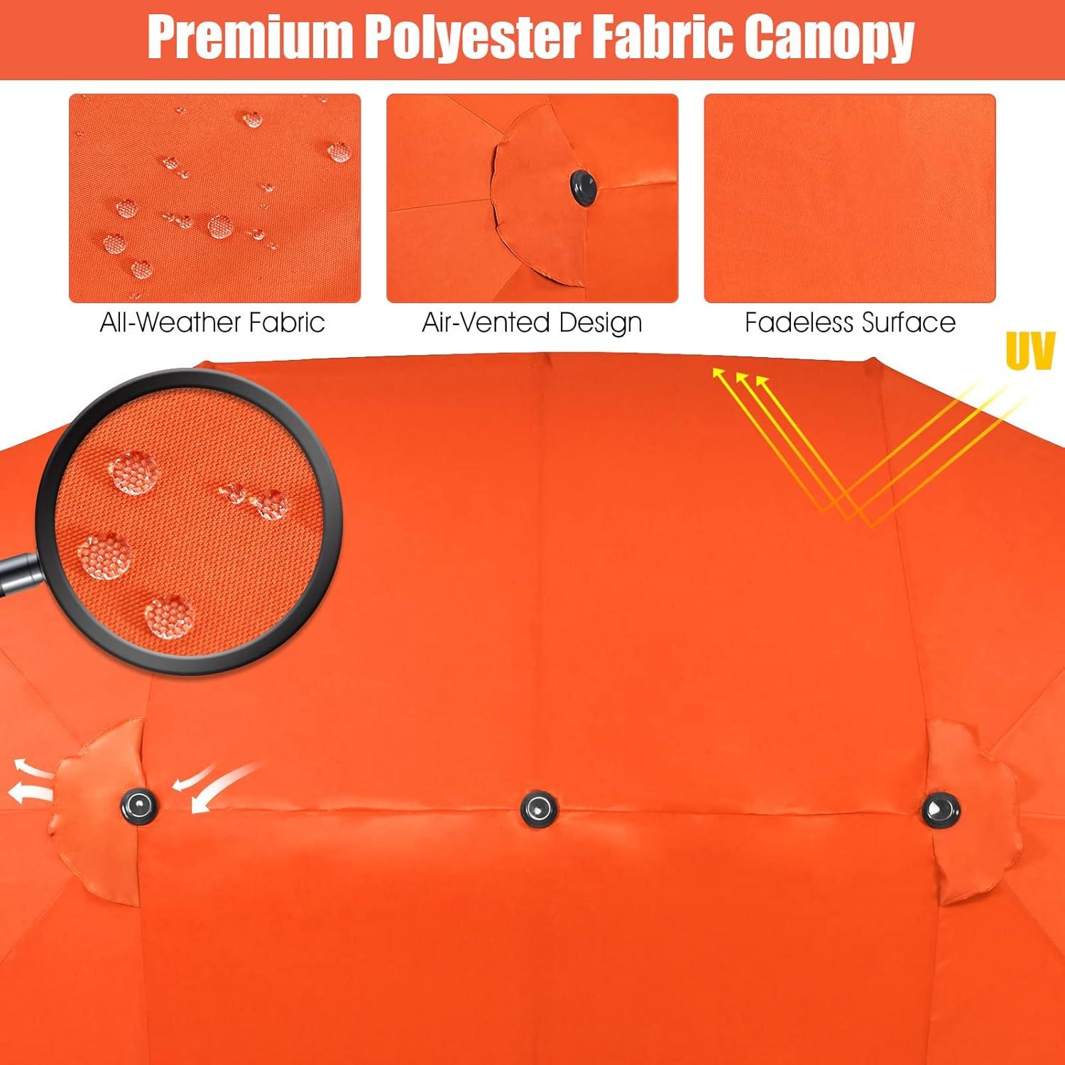 15 Ft Orange Double-Sided Patio Umbrella with Hand-Crank