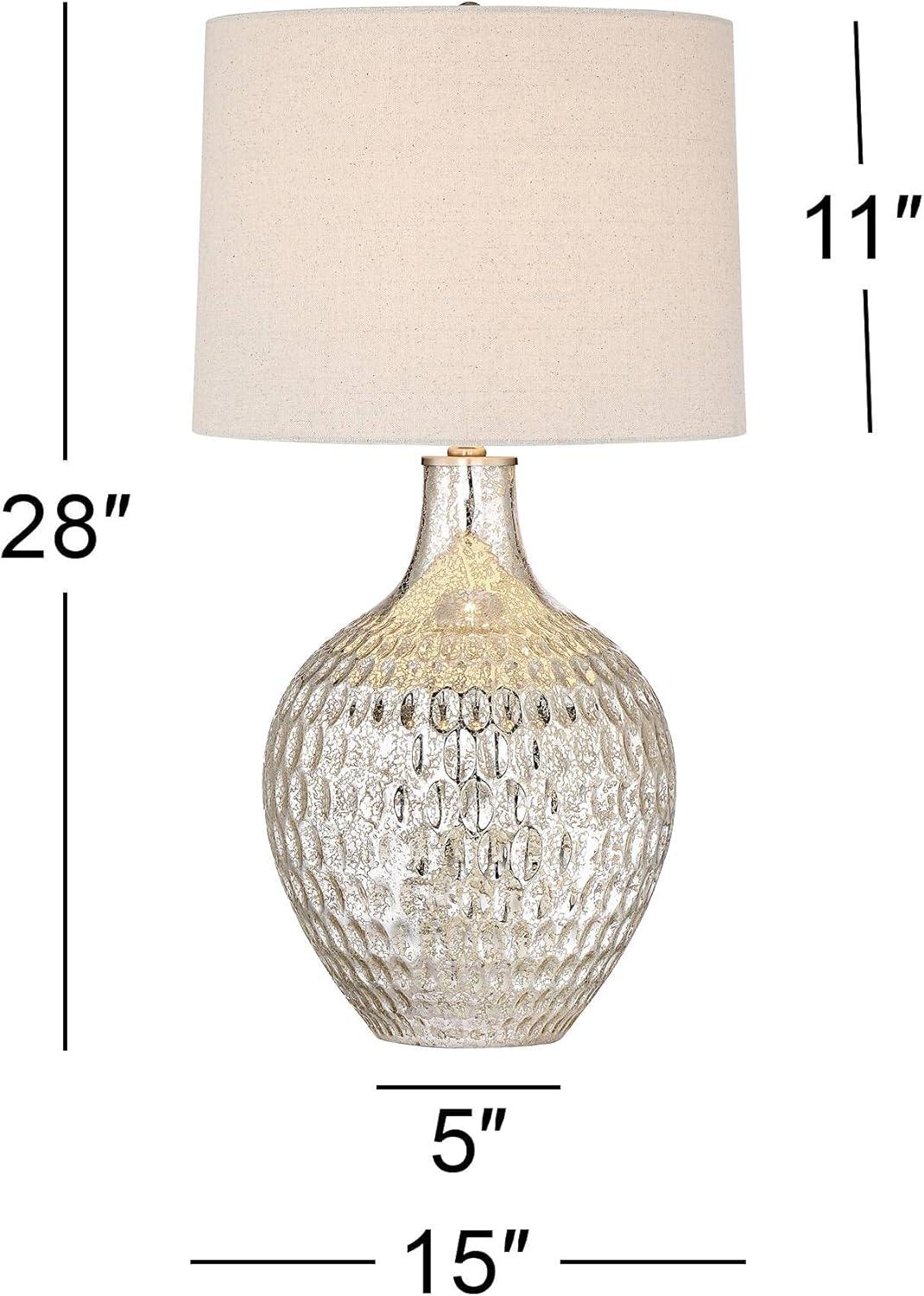 360 Lighting Waylon Modern Table Lamp 28" Tall Textured Mercury Glass Off White Tapered Drum Shade for Bedroom Living Room Bedside Nightstand Office