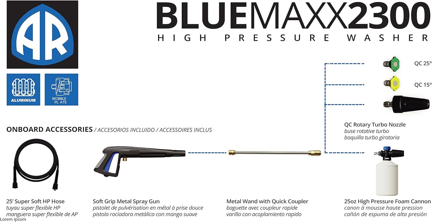 AR Blue Clean Maxx 2300 PSI 1.5 GPM Portable Electric Pressure Washer