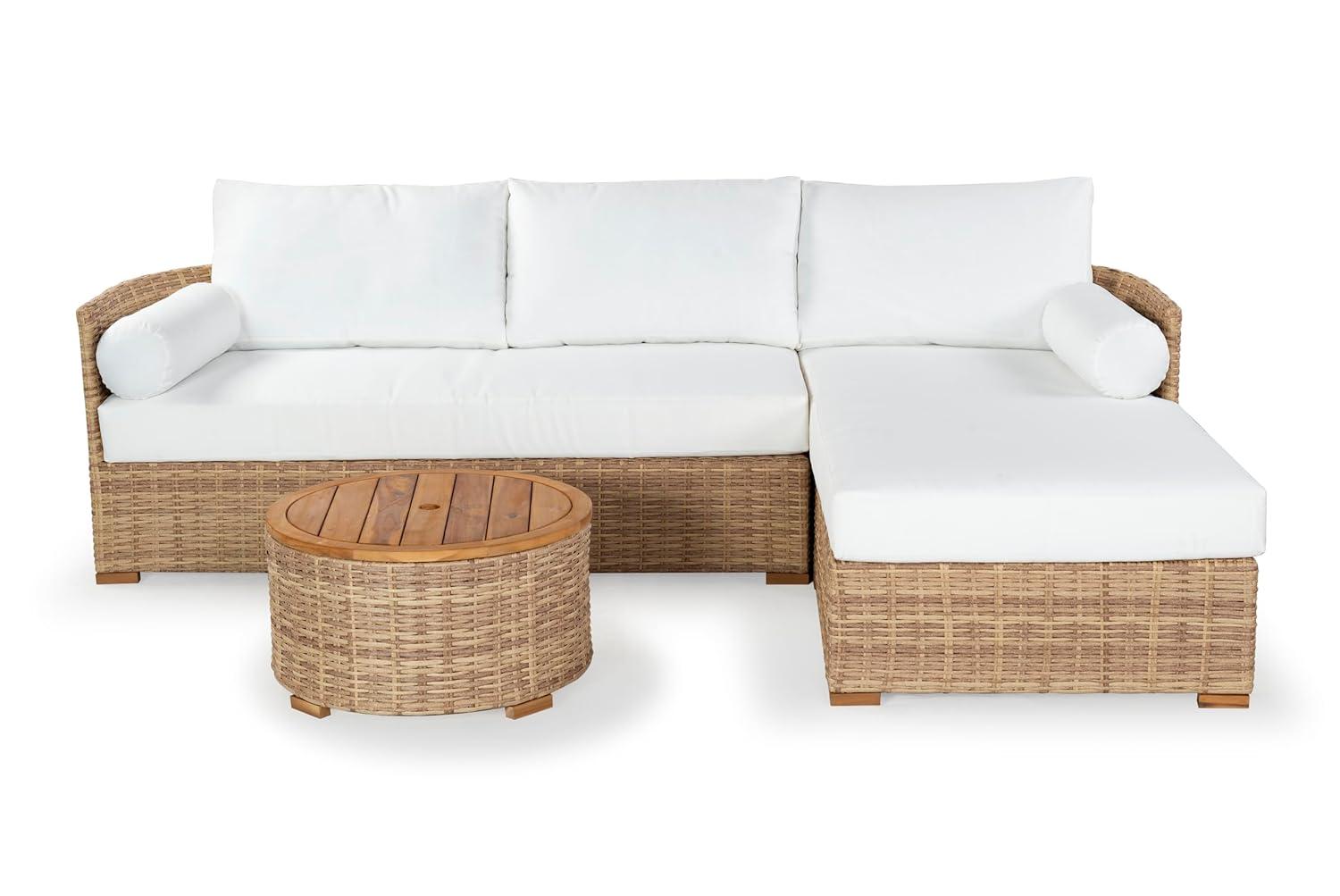 SAFAVIEH Couture Anguilla Outdoor Patio Round Wicker Coffee Table with Storage, Natural