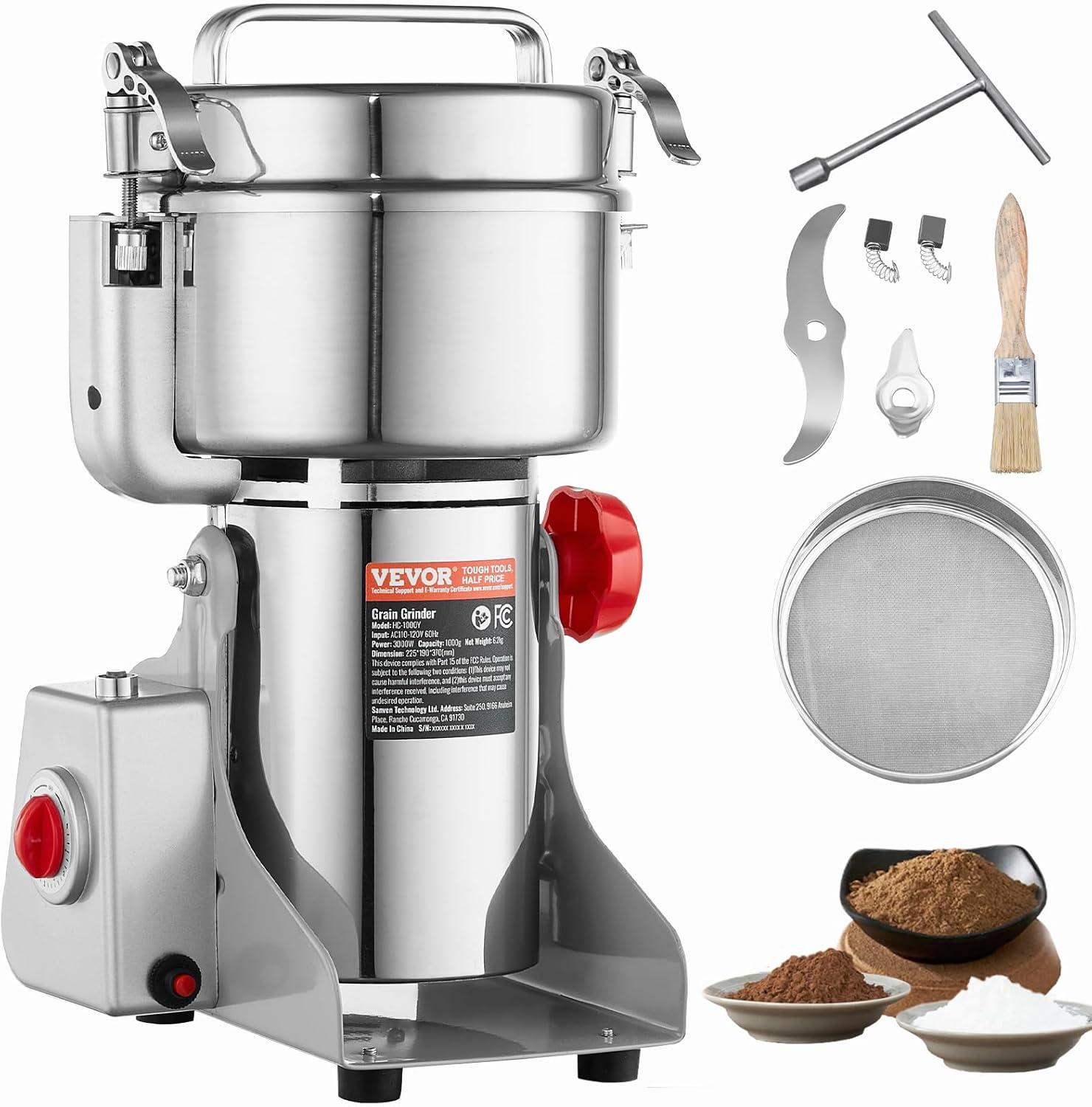 VEVOR High-Speed Stainless Steel Electric Grain Mill Grinder