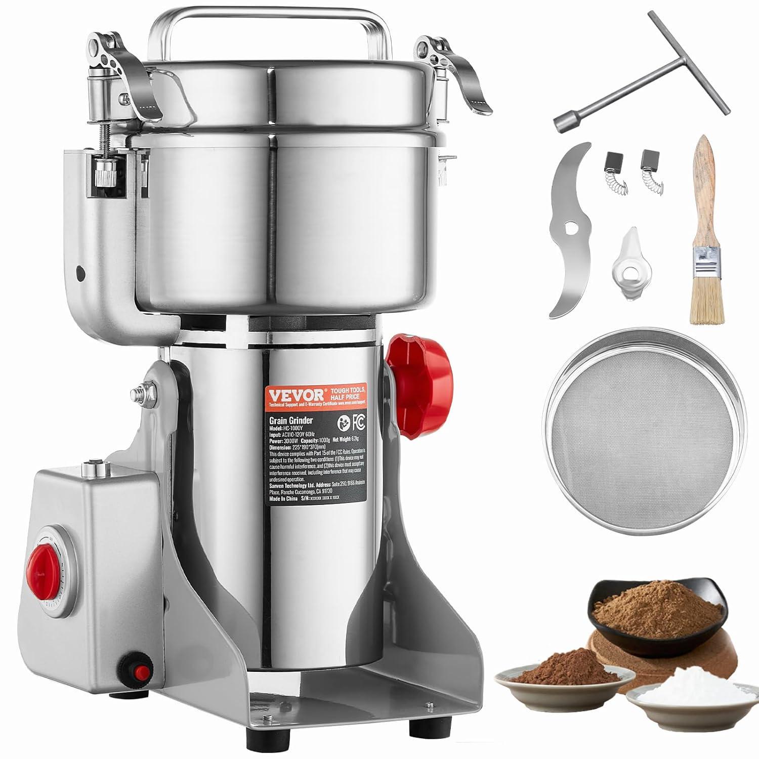 VEVOR 1000g Commercial Spice Grinder Electric Grain Mill Grinder High Speed