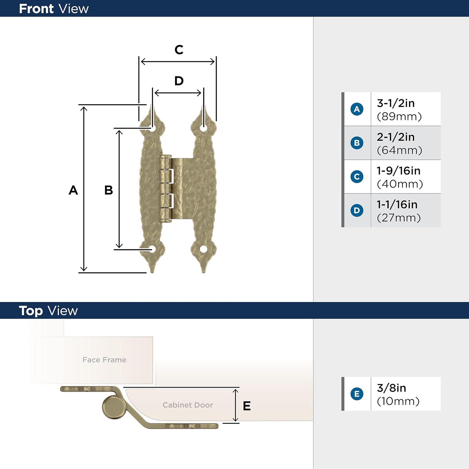 Amerock 3/8in (10mm) Offset Non-Self Closing Face Mount Golden Champagne Cabinet Hinge - 1 Pair