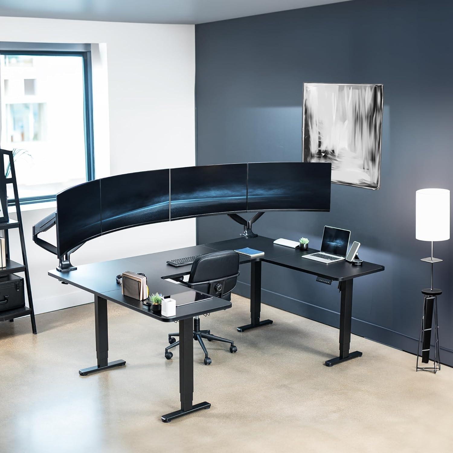 Black U-Shaped 83" x 60" Electric Height Adjustable Standing Desk