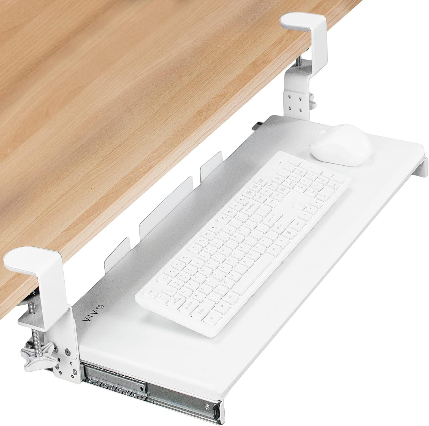 White Adjustable Under Desk Keyboard Tray with Metal Frame