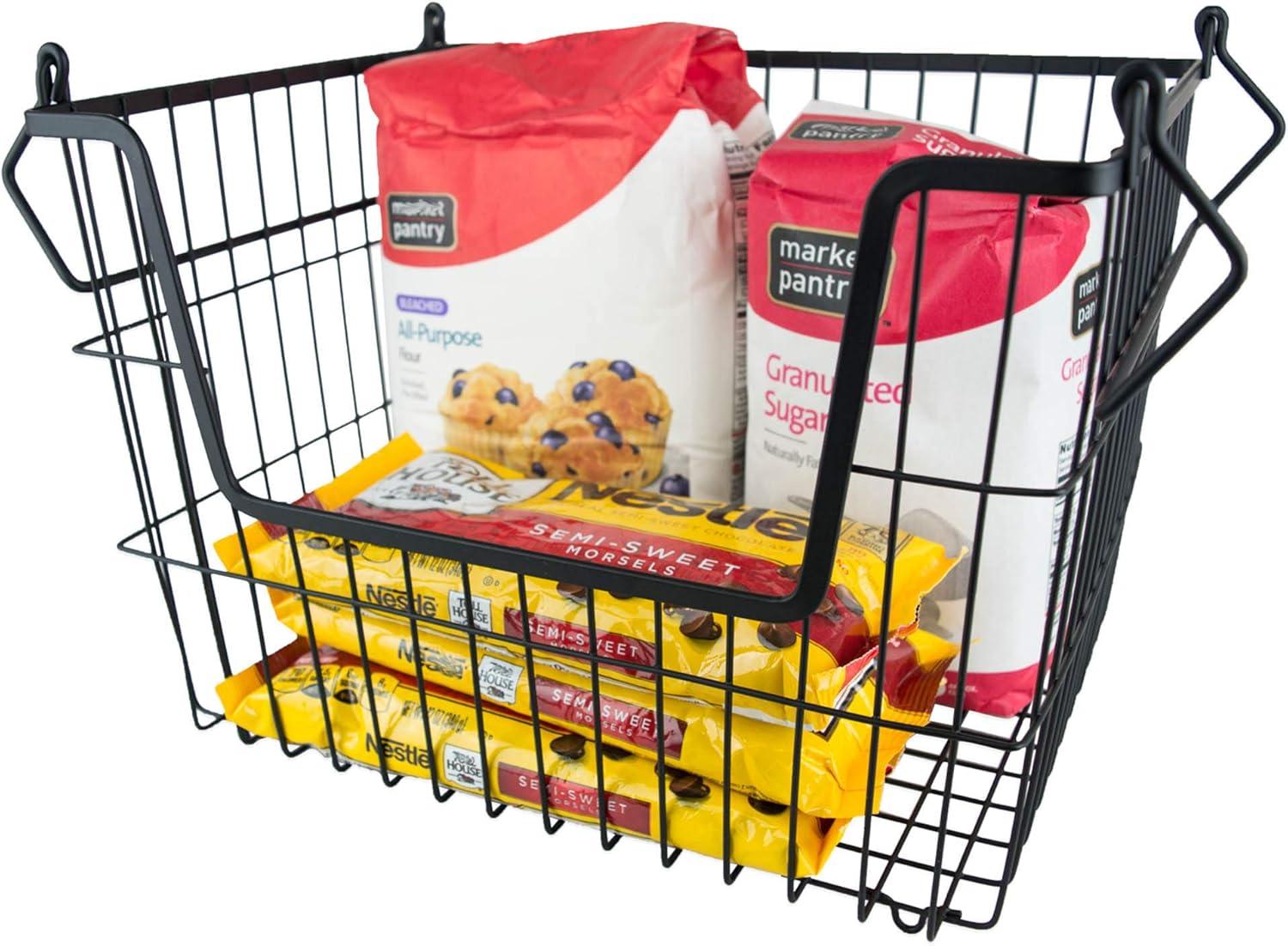 DII Metal Wire Mesh Stackable Utility Storage Bin, Medium Rectangle, 13x11x9", Black