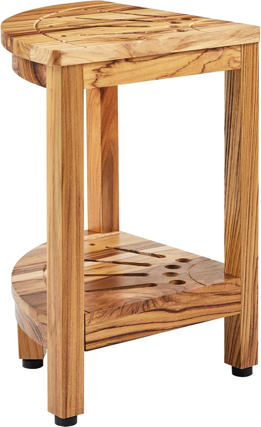 17" Teak Corner Shower Stool with Storage Shelf