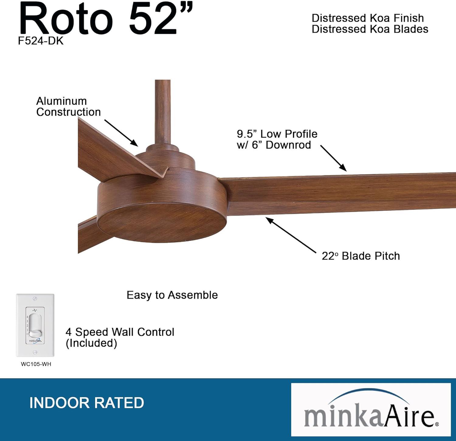 52" Roto 3 - Blade Propeller Ceiling Fan with Wall Control