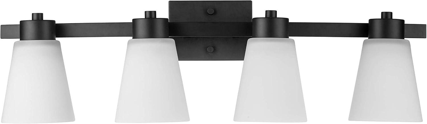 Prominence Home Fairendale 4-Light Matte Black Bathroom Vanity Light with Frosted Glass Shade