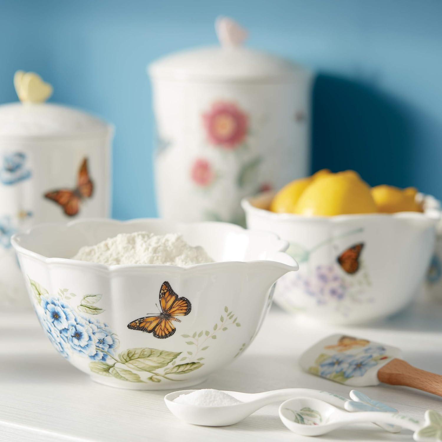 Butterfly Meadow Bloom Ceramic Dessert Bowl Set, 4-Piece