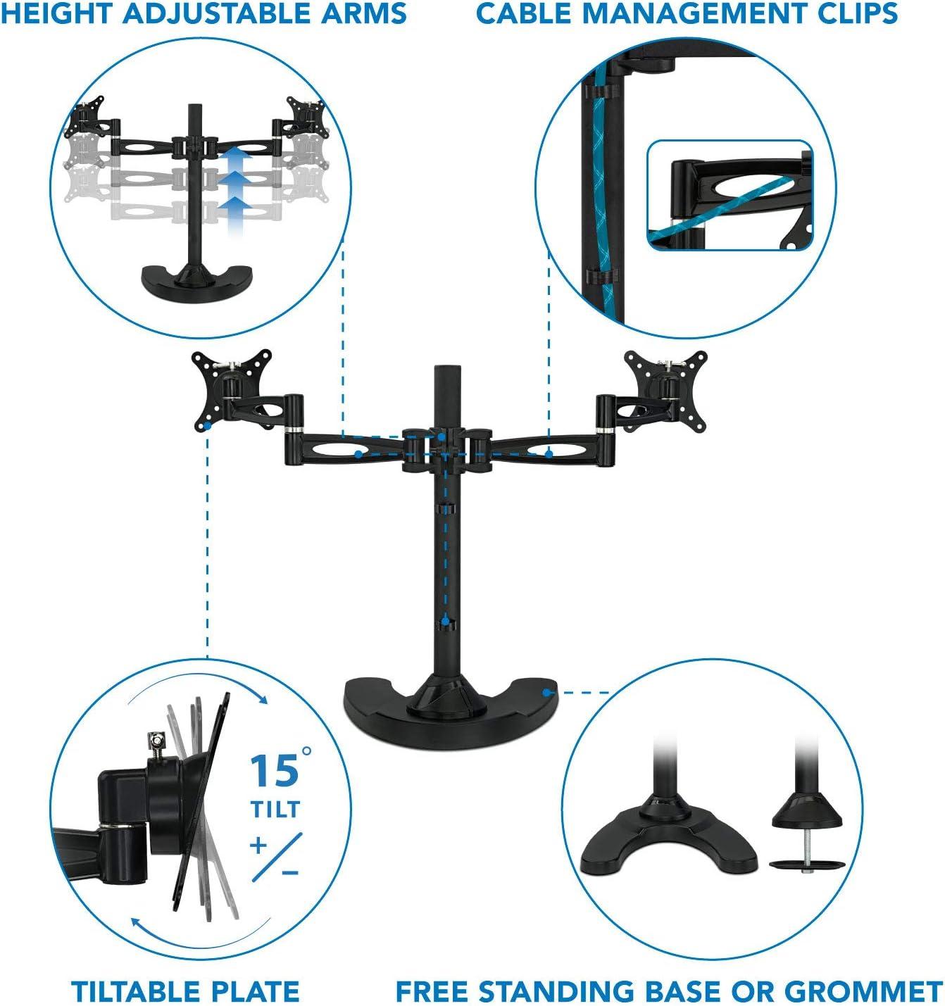Dual Arm Freestanding Monitor Stand Height Adjustable 2 Screen Desk Mount