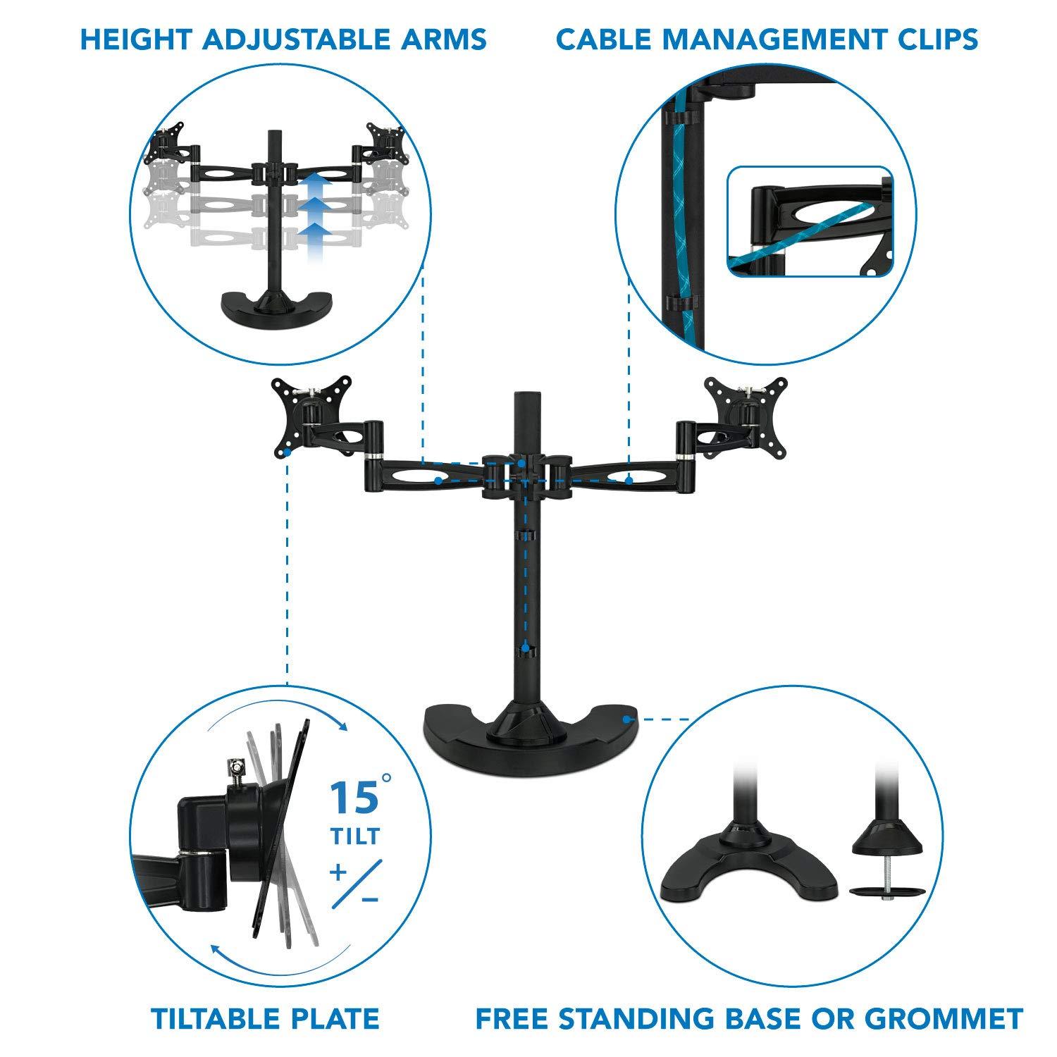 Dual Arm Freestanding Monitor Stand Height Adjustable 2 Screen Desk Mount