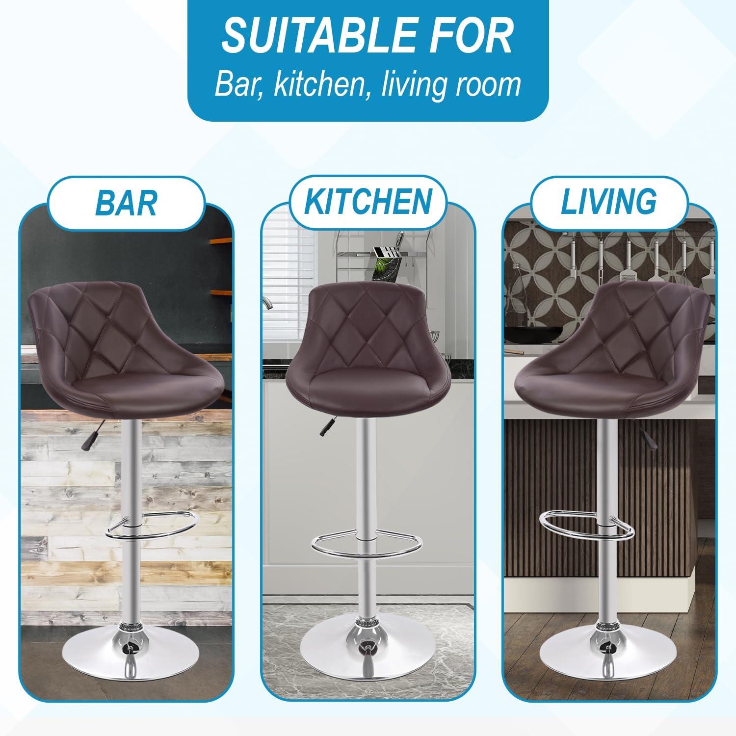 MarketLane Bar Stools Set of 2,Modern PU Leather,Armless with Backrest Swivel Bar Stools,Height Adjustable Swivel Barstool Hydraulic Island Bar Stools Armless Kitchen Counter Bar Chairs,Black