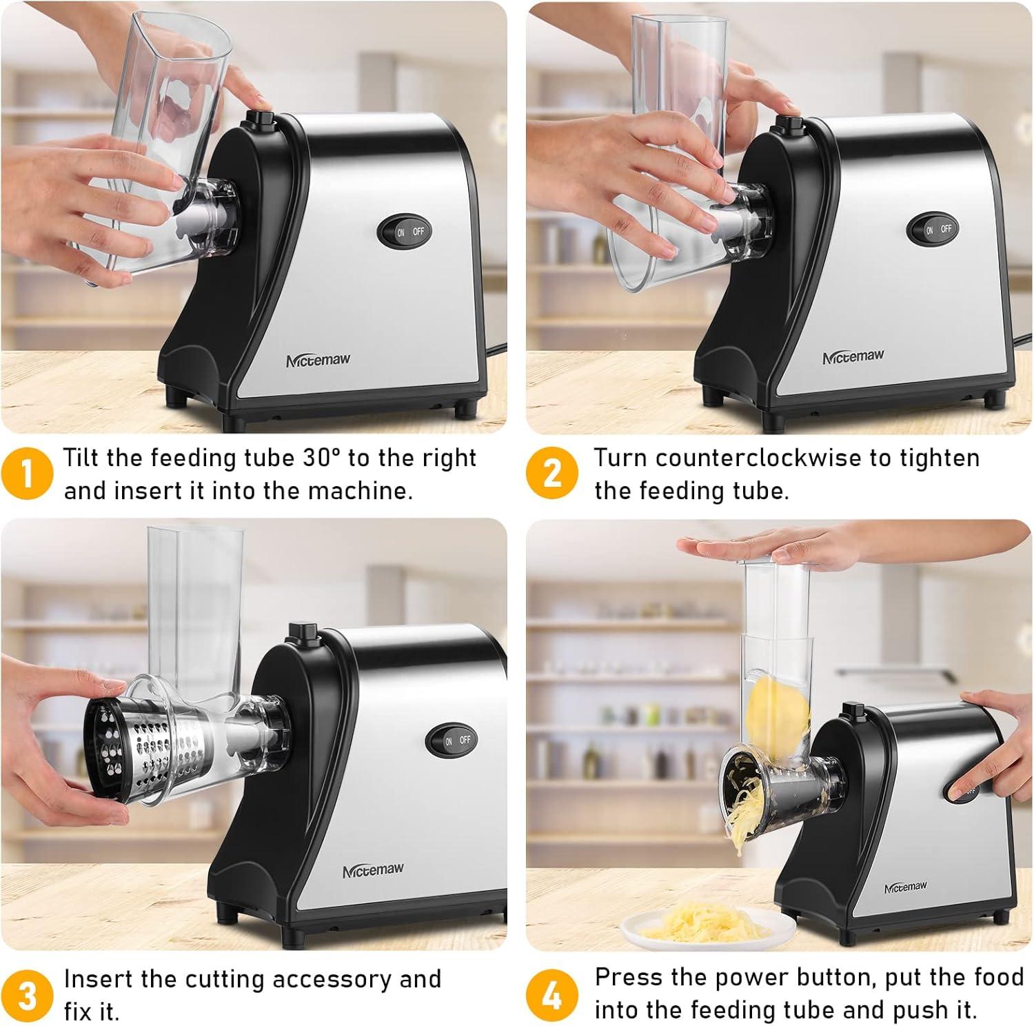 Jahy2Tech 5-in-1 Electric Cheese Grater 250W Salad Maker Slicer/Shredder One-Touch Control Powerful Electric Grater for Fruits and Vegetables, Cheese