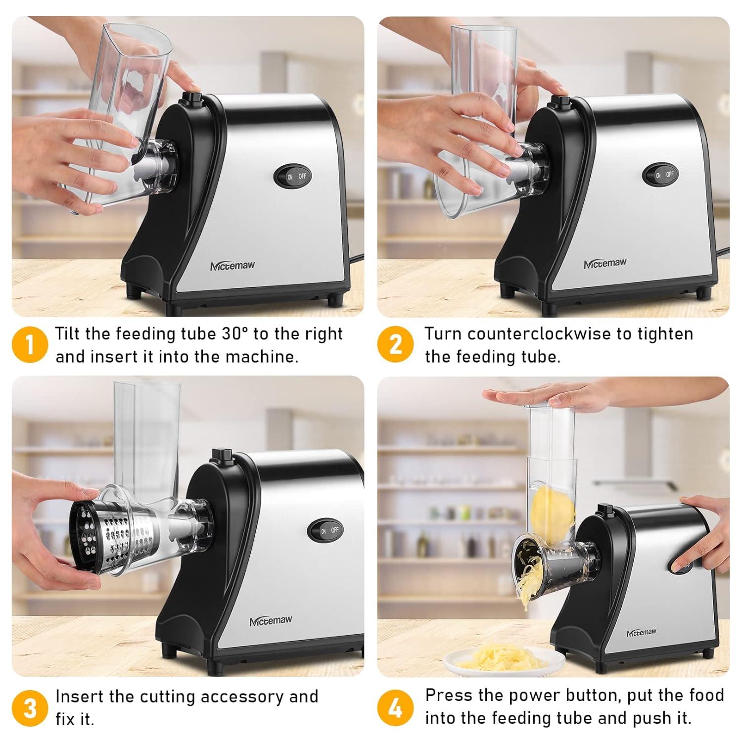 Jahy2Tech 5-in-1 Electric Cheese Grater 250W Salad Maker Slicer/Shredder One-Touch Control Powerful Electric Grater for Fruits and Vegetables, Cheese