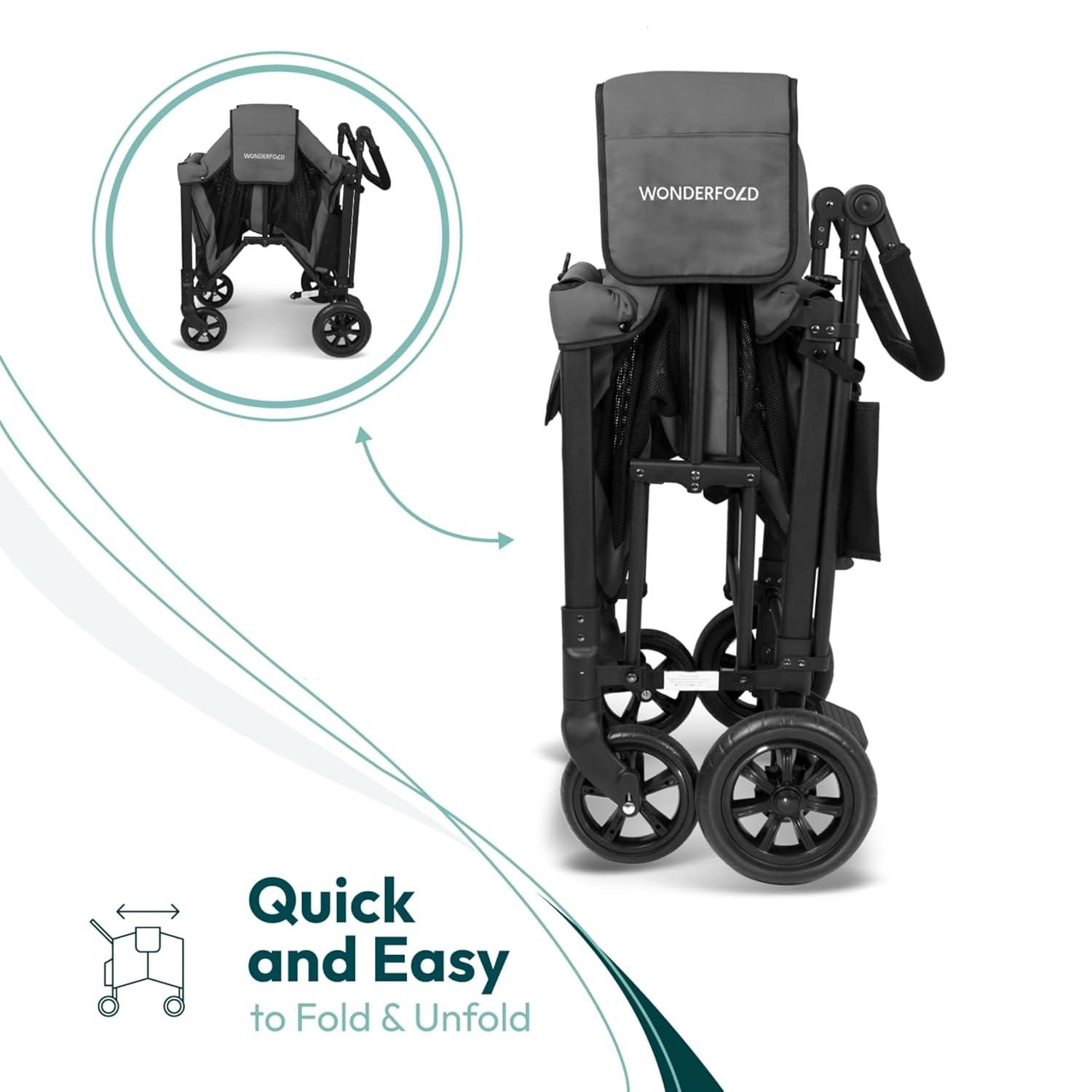 Charcoal Gray Double Seater Collapsible All-Terrain Stroller Wagon