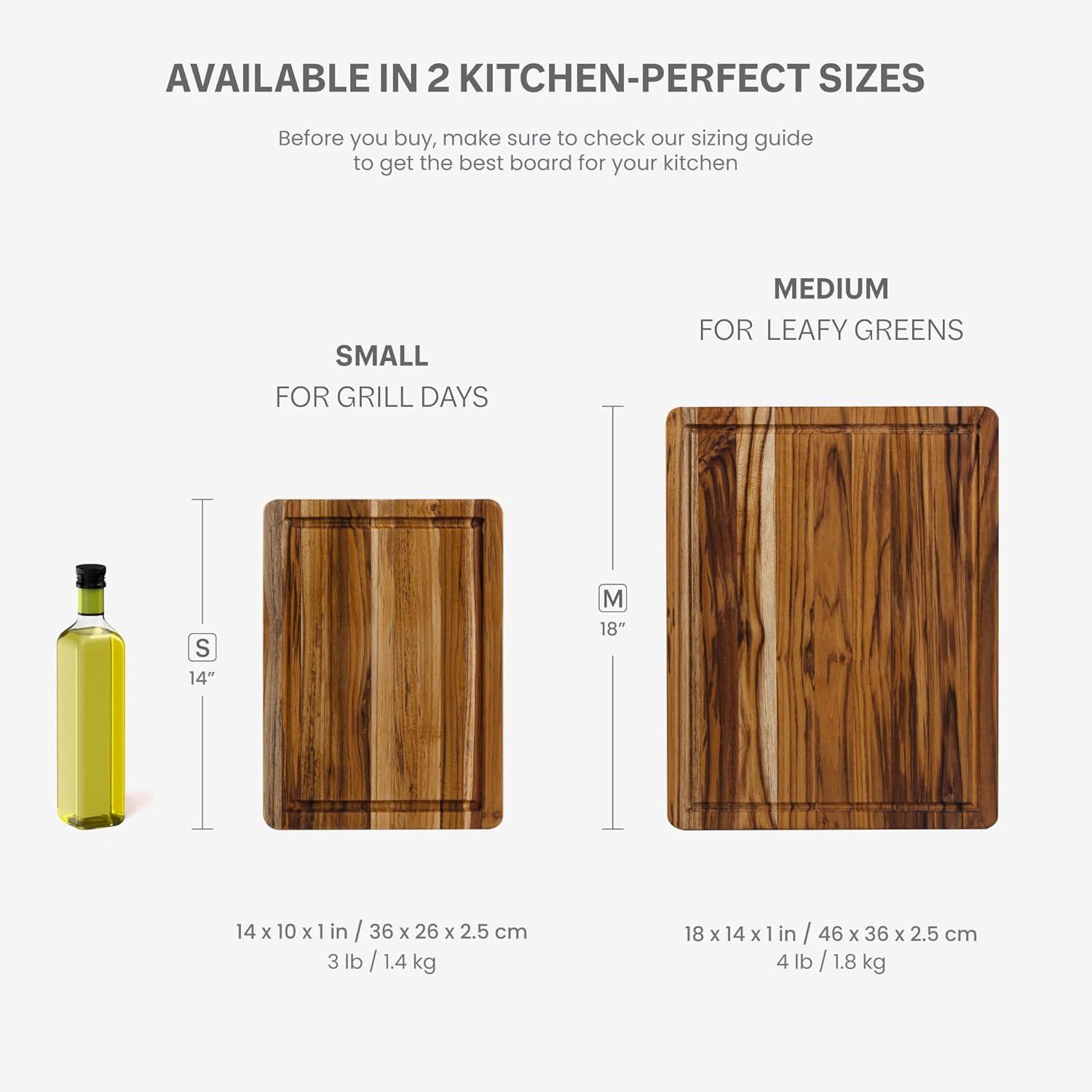 Teakhaus Cutting Board - Medium (M) Wood Cutting Board with Juice Groove and Grip Handles - 18”L x 14”W - Thin, Lightweight, Reversible Teak Edge Grain Wood - Knife Friendly - FSC Certified
