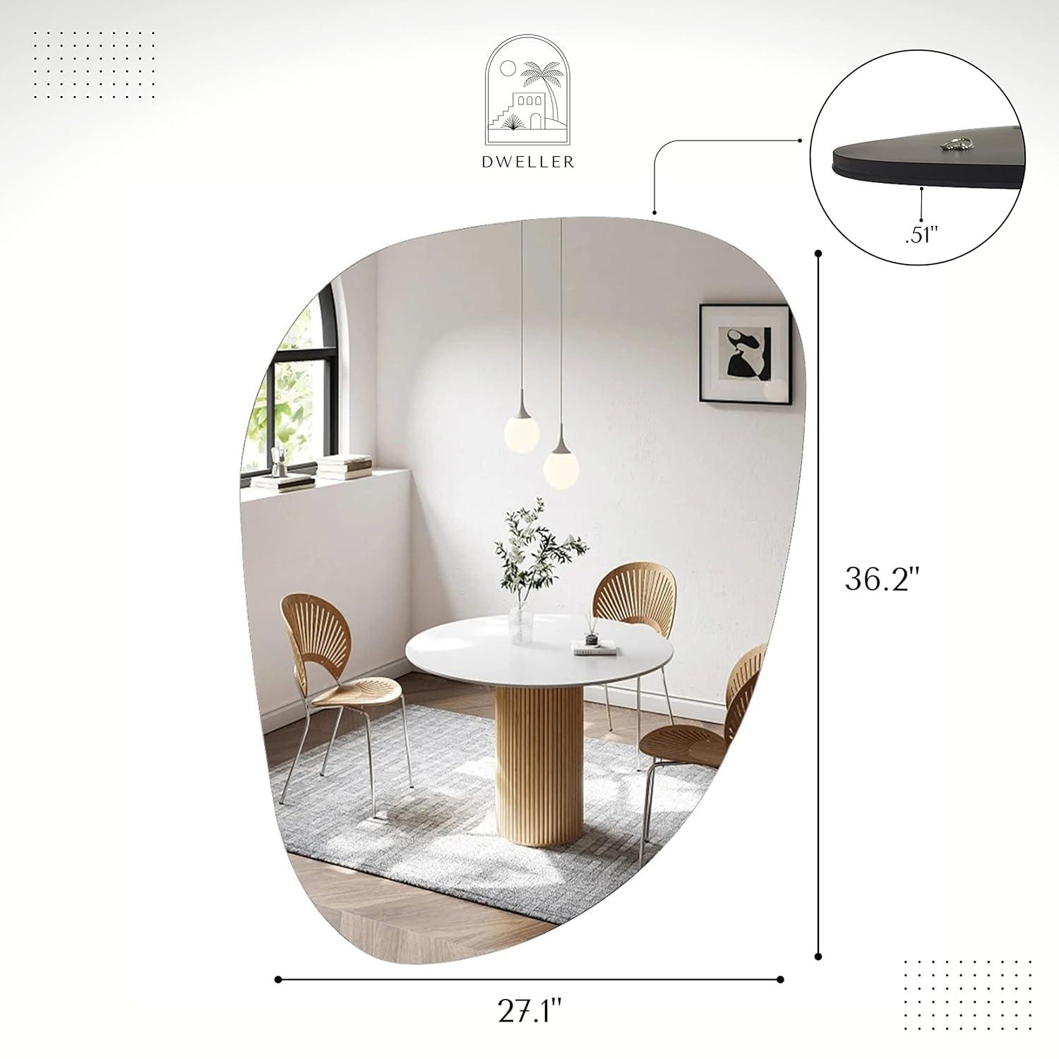 DWELLER Irregular Mirror for Wall Decor 36.2"x27.1", Asymmetrical Mirror, Modern Frameless Wall Mirror for Bathroom Bedroom Entryway Living Room Vanity