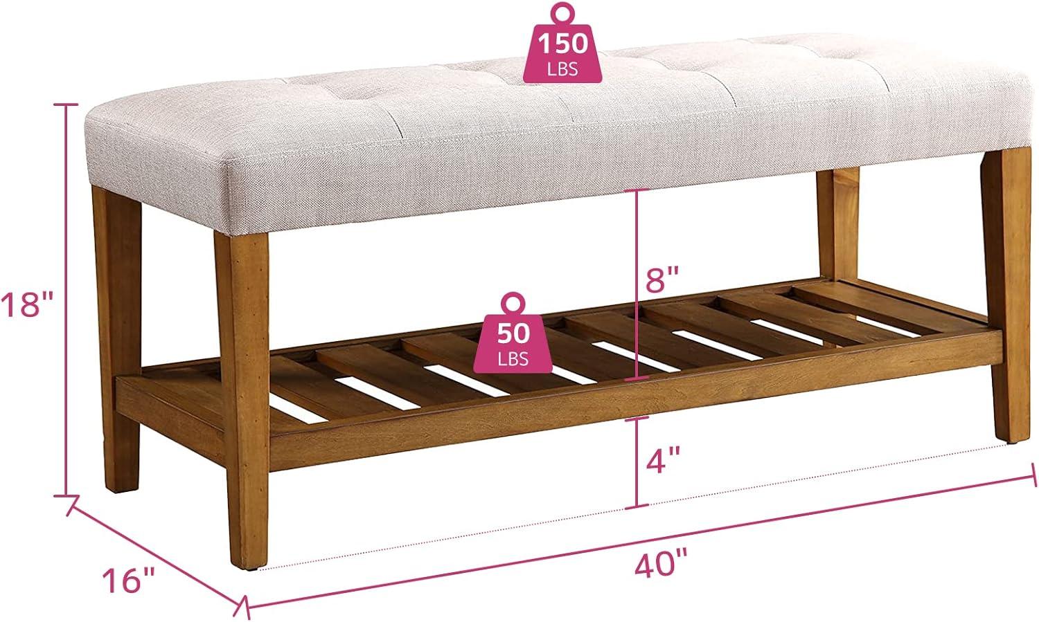 ACME 96680 Charla Wooden Frame Slatted Lower Shelf Bench, Light Gray and Oak