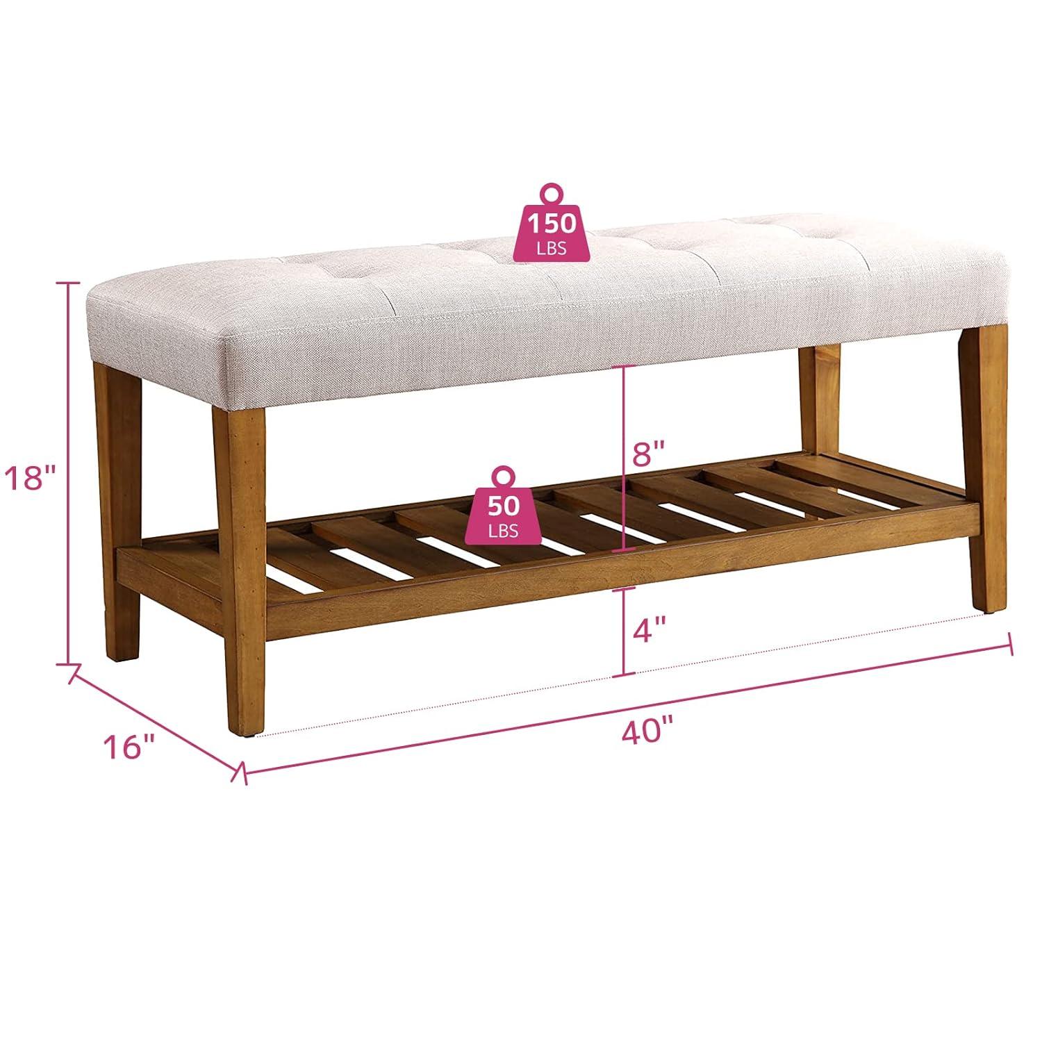 ACME 96680 Charla Wooden Frame Slatted Lower Shelf Bench, Light Gray and Oak